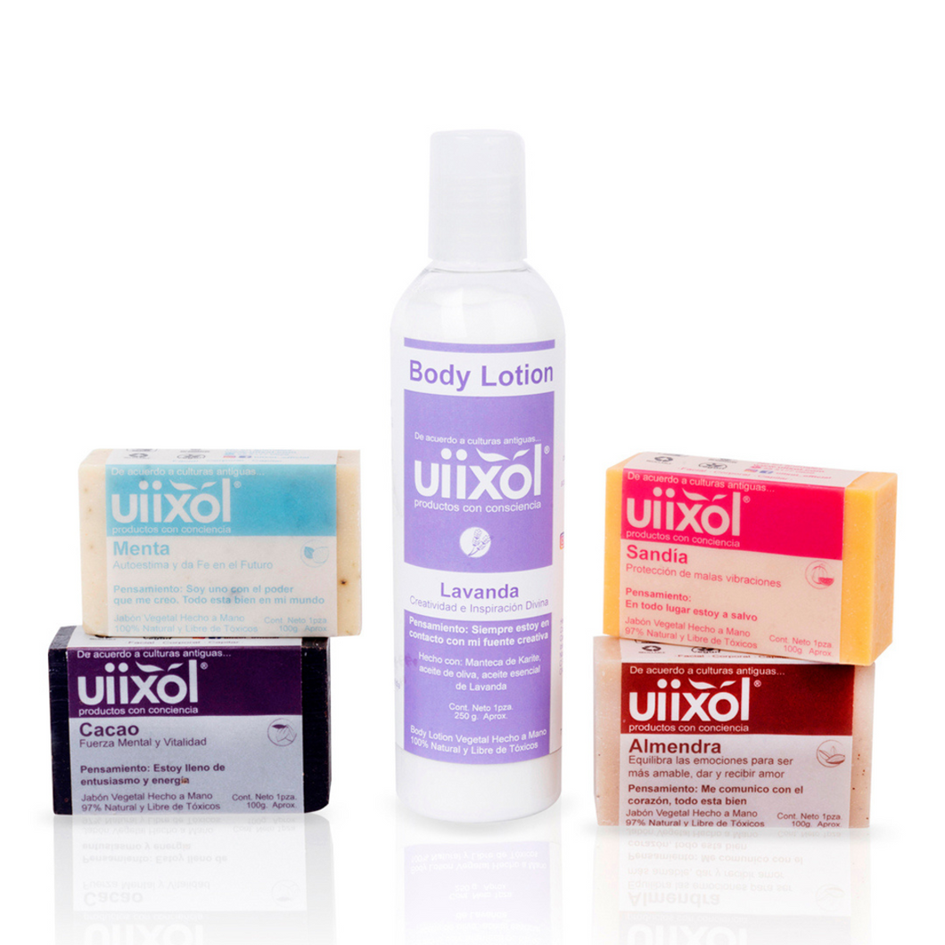 Paquete 4 jabones 1 body lotion - Uiixol Productos con Conciencia